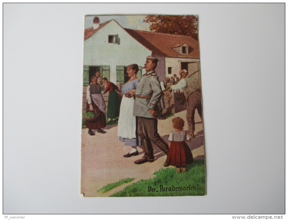 Künstlerkarte "immer Fachmann" Militärische Fachausdrücke Im Spiegel Des Humors 1917 Karte Nr. 7 Der "Parademarsch" - Maniobras