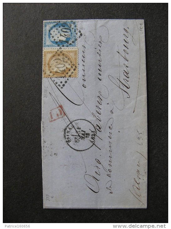 L 95- TB Lettre Affranchie  Avec N° 55 Et N° 60C, De Epinal Pour Strasbourg ( 31 Mai 1875). - 1849-1876: Période Classique