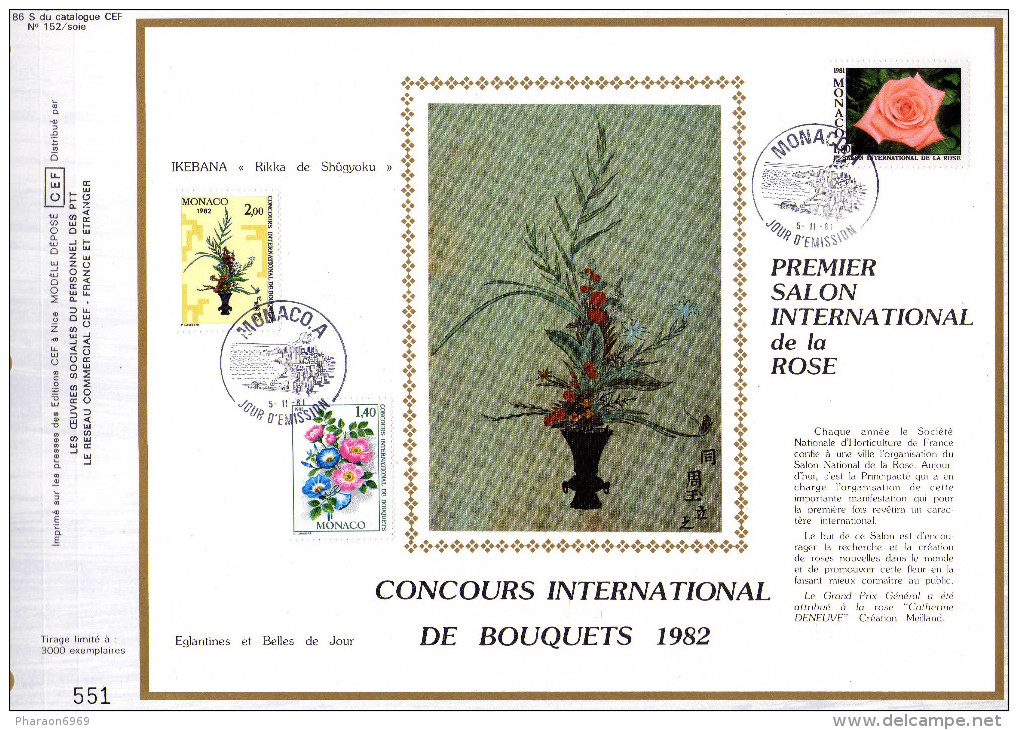 Feuillet Tirage Limité CEF 186 Soie Concours De Bouquets Fleurs Ikebana églantines Et Belles De Jour Rose Monaco - Briefe U. Dokumente