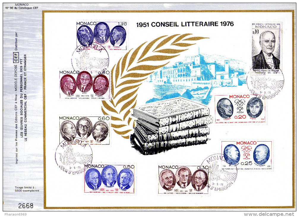 Feuillet Tirage Limité CEF 96 Conseil Littéraire Monaco Livre Palme 1er Jour - Lettres & Documents