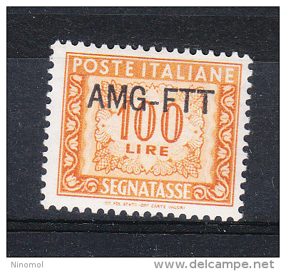 Trieste A   -   1949/54.  Segnatasse  100 £ Ocra. Buona Centratura.. Stampa Su Una Linea.   Fresh, MNH - Postage Due