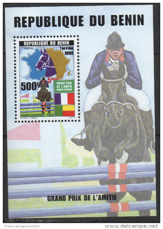 Bénin 1999 Fauna Faune Horse Riding Cheval Hippisme Pferd Grand Prix De L'Amitié Bloc Block Sheetlet - Bénin – Dahomey (1960-...)