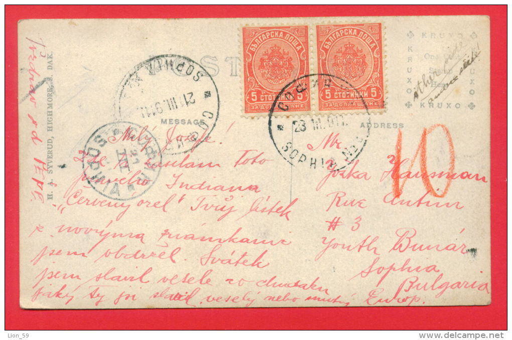 30K148 / RED ELK - H. A. Syverud Highmore, South Dakota USA - SOFIA 1911 - Postage Due , Portomarken , Taxe , Bulgaria - Timbres-taxe