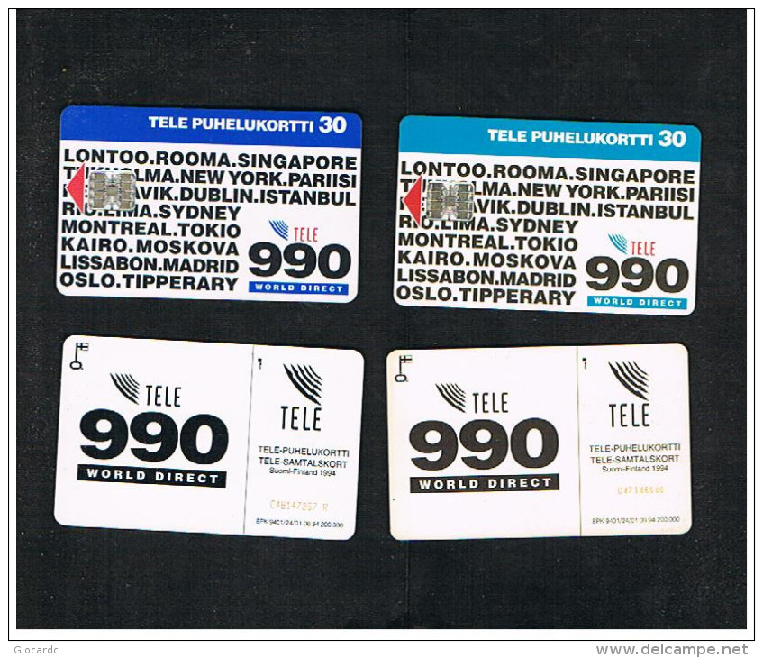 FINLANDIA (FINLAND) - TELE (CHIP) -  1994  990 WORLD DIRECT (LOT OF 2 WHIT DIFFERENT CODE) -  USED -  RIF. 8154 - Finlandia