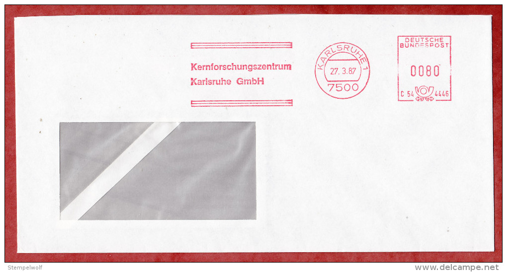 Brief, Hasler C54-4446, Kernforschungszentrum Karlsruhe, 80 Pfg, 1987 (55673) - Briefe U. Dokumente