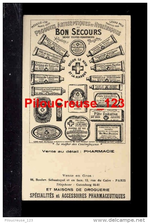 CARTE PARFUMEE - Produits Antiseptiques Hygiéniques BON SECOURS. Pharmacie.  Le Petit Pavé - 2 Scan - Anciennes (jusque 1960)