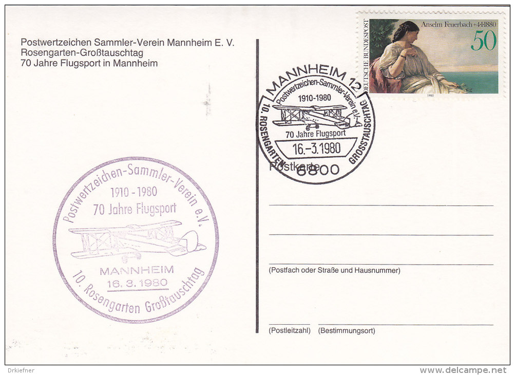 BRD 1033 Auf AK: Luftfahrzeuge Mit Zeppelin Und Sonderstempel: Mannheim 70 Jahre Flugsport 16.3.1980 - Maschinenstempel (EMA)