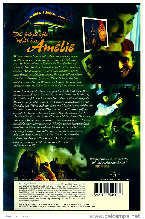 VHS Video  -  Die Fabelhafte Welt Der Amelie  -  Mit : Audrey Tautou, Mathieu Kassovitz, Yolande Moreau  -  Von 2002 - Comedy