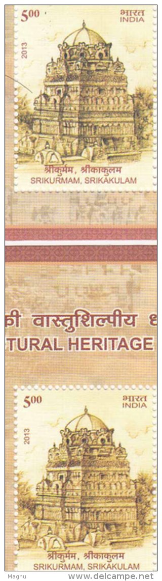 2 Diff.,..... EFO Error, Shade Variety, Architecural Heritage Miniature 2013 MNH India, Temple Architecture, Monument - Variétés Et Curiosités