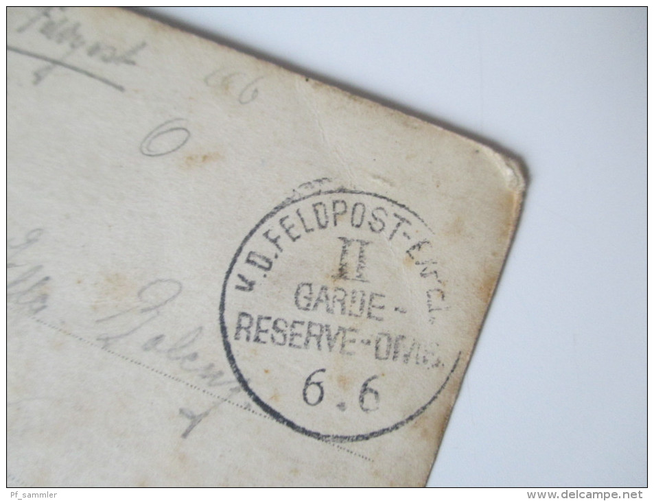 Fotokarte 1. Weltkrieg Soldaten/ Sanitäter / Rotes Kreuz Stempel: K.D. Feldpost-Exp. II Garde Reserve-Dvis. 6.6. - Uniformes