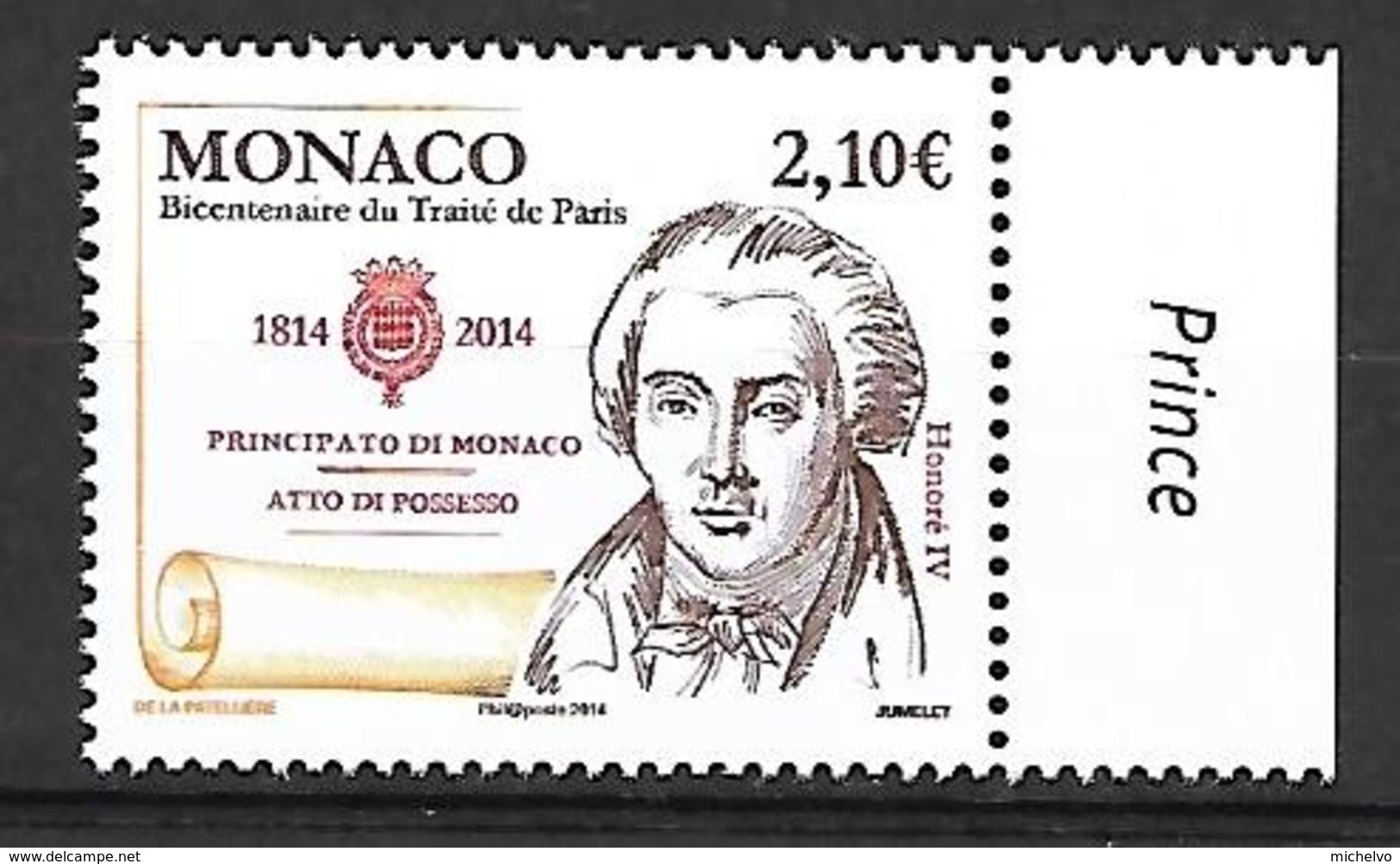 Monaco 2014 - Yv N° 2930 ** - Bicentenaire Du Traité De Paris - Unused Stamps