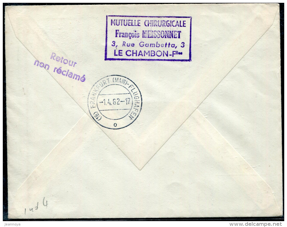 FRANCE - N° 1332 + 1334 / LETTRE AVION DE LA LOIRE LE 29/3/1962, 1ére LIAISON PAR CARAVELLE PARIS FRANCFORT - TB - Premiers Vols