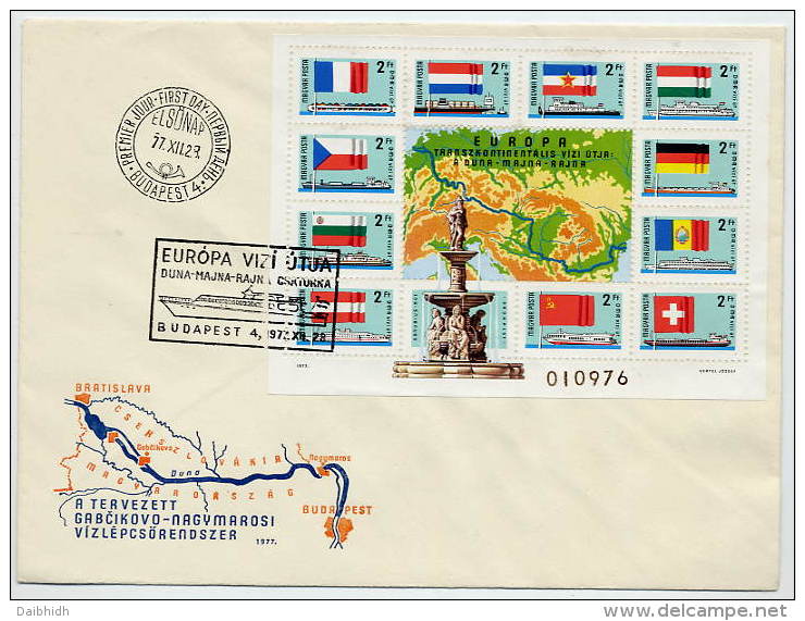 HUNGARY 1977 Danube Commission Block FDC.  Nichel Block 128A - FDC