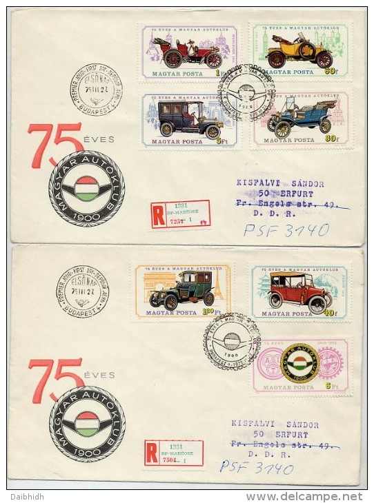 HUNGARY 1975 Hungarian Autoclub Set On 2  FDCs.  Michel 3031-37 - FDC