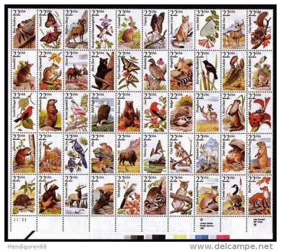 USA 1987 AmeriCan Wildlife Sheet Of 50 MNH SC 2286-2335 YV 1718-1767 MI 1883-932 SG 2256-305 - Feuilles Complètes