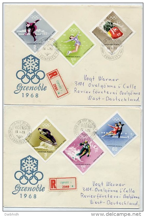 HUNGARY 1968 Winter Olympic Games Set On 3  FDCs.  Michel  2379-85 - FDC