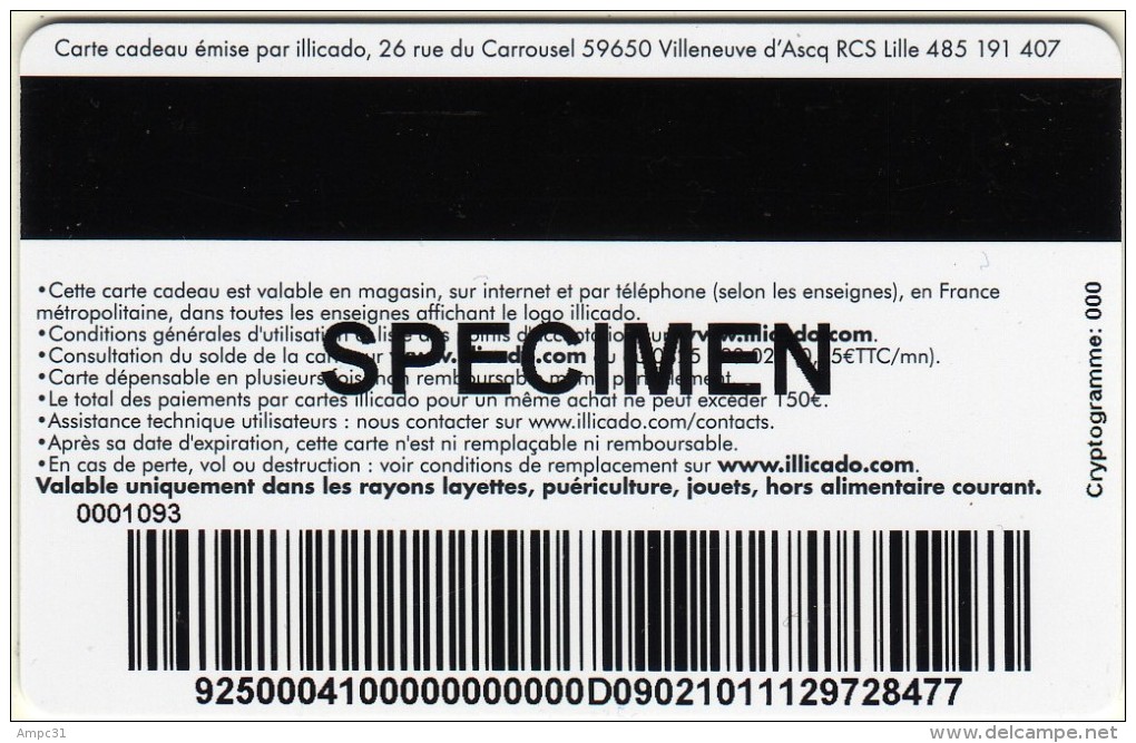 CARTE CADEAU, GESCHENKKARTE, GIFT CARD, ILLICADO 100&euro; QUE DU BONHEUR SPECIMEN - Gift Cards