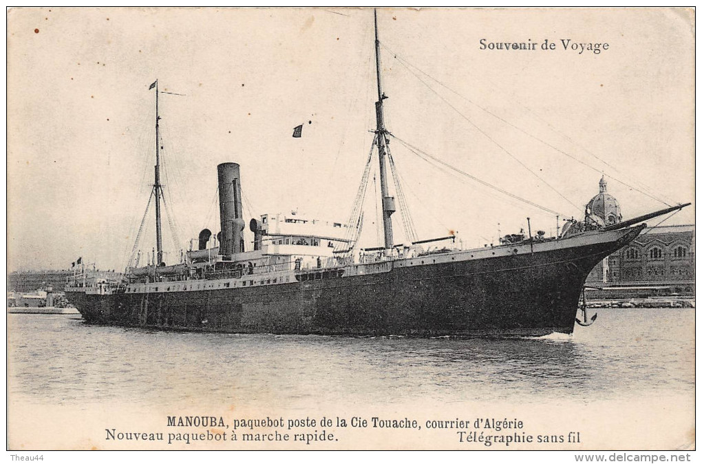 ¤¤  -  Paquebot Poste De La Compagnie TOUACHE " MANOUBA " Courrier D'Algérie  -  Télégraphie Sans Fil   -  ¤¤ - Dampfer
