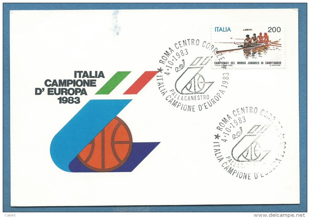 SPORT  PALLACANESTRO BASKET  ITALIA CAMPIONE D'EUROPA 1983   CARTOLINA COMMEMORATIVA - Basketbal