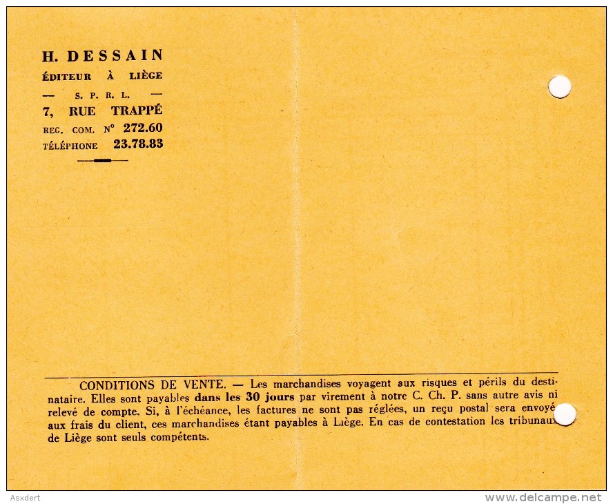 Liège  H. Dessain Editeur. 7. Rue Trappé - Druck & Papierwaren