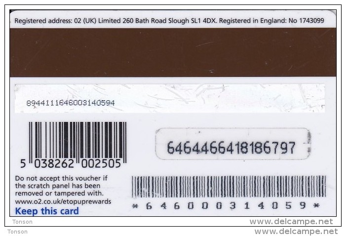 UK, :UK-O2-121a, O2-Top-up 1a, 2 Scans. - Autres & Non Classés