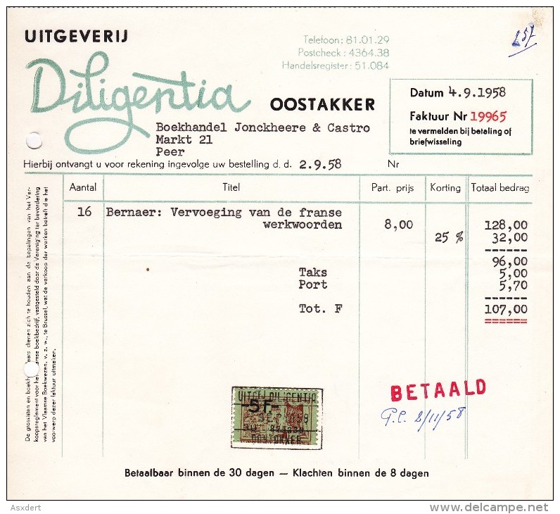 UITGEVERIJ "DILIGENTIA"  OOSTAKKER >> PEER - Printing & Stationeries