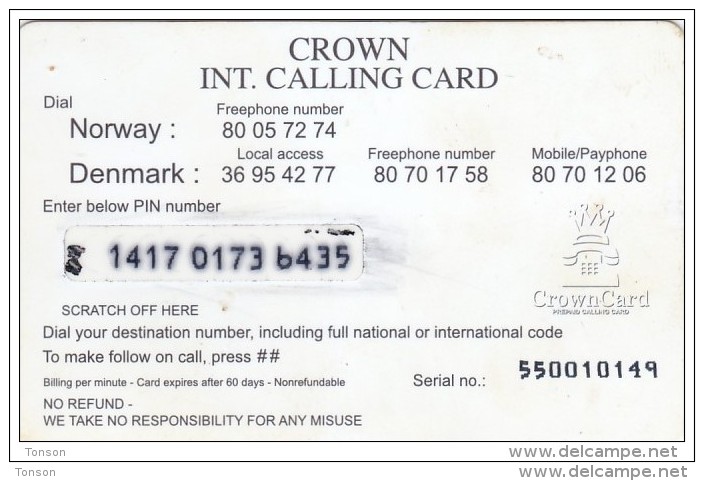Norway,  Prepaid Card I, CrownCard, 2 Scans.   Also Denmark. - Norway
