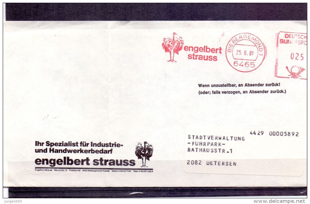 Deutsche Bundespost - Engelbert Strauss - Biebergemünd 25/6/1981 (RM4289) - Autruches
