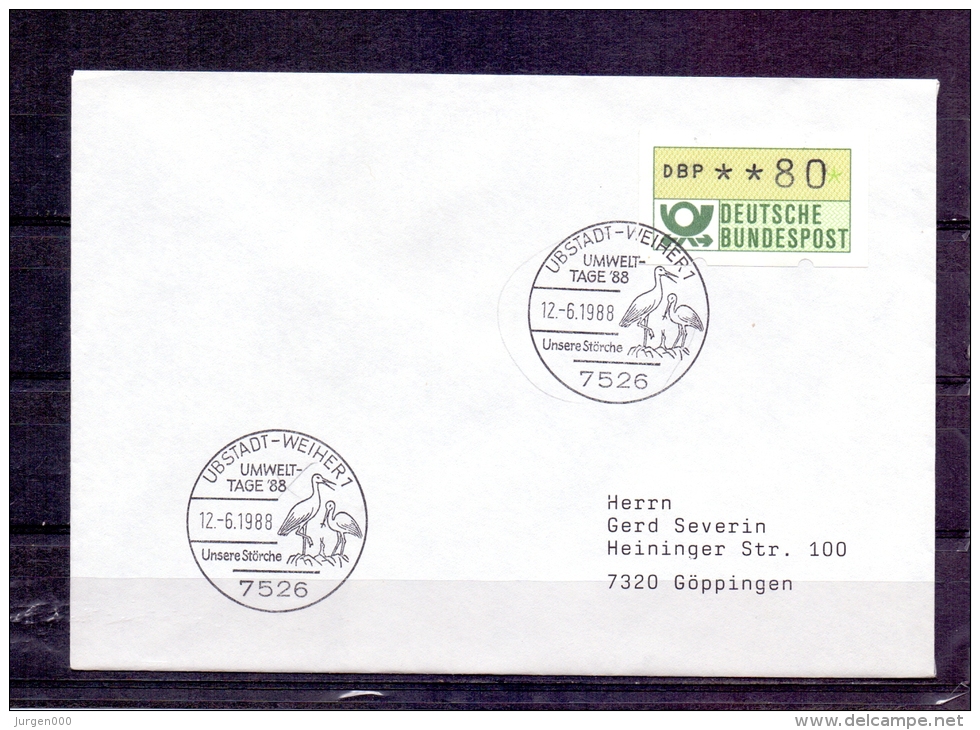 Deutsche Bundespost -  Umwelt Tage '88 - Ubstadt-Weiher 12/6/1988  (RM4324) - Cigognes & échassiers