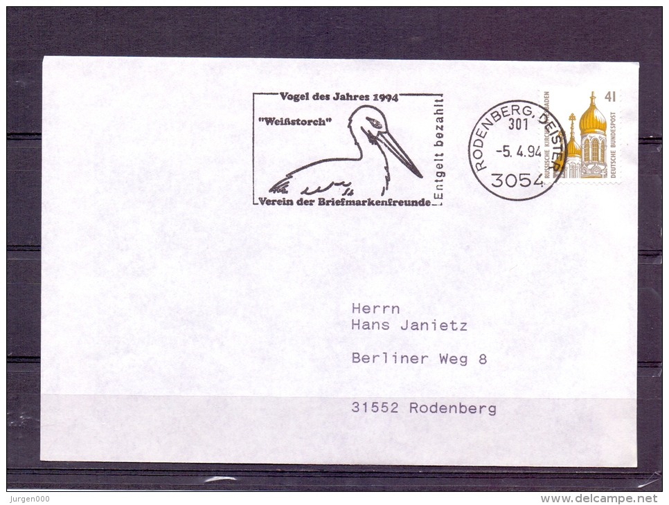 Deutsche Bundespost - Weissstorch - Vogel Des Jahres 1994 - Rodenberg 5/4/1994  (RM4331) - Cigognes & échassiers