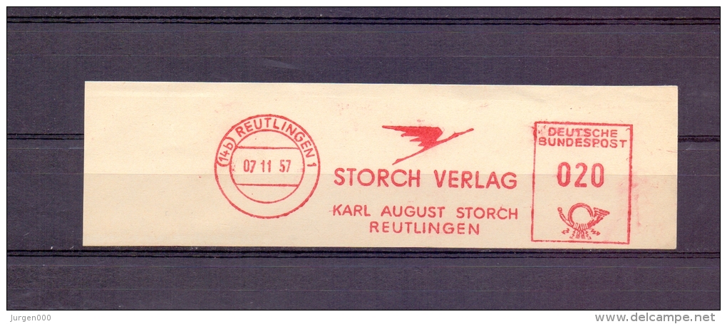 Deutsche Bundespost - Storch Verlag - Reutlingen 7/11/1957  (RM4332) - Picotenazas & Aves Zancudas