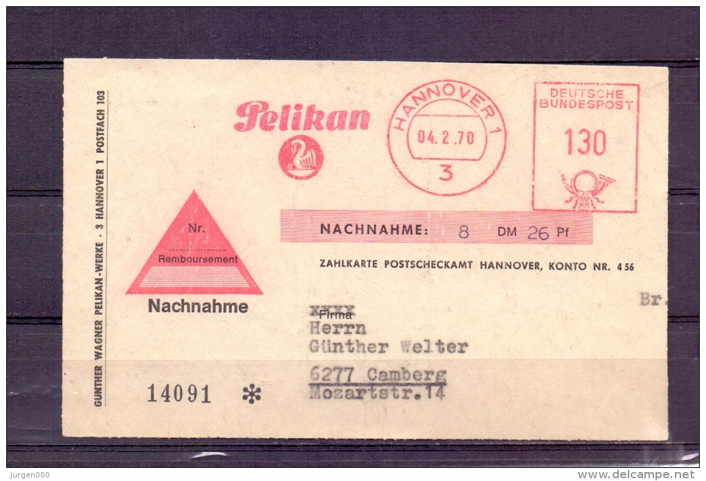 Deutsche Bundespost - Zahlkarte - Pelikan - Hannover 4/2/1970 (RM4394) - Pelikane