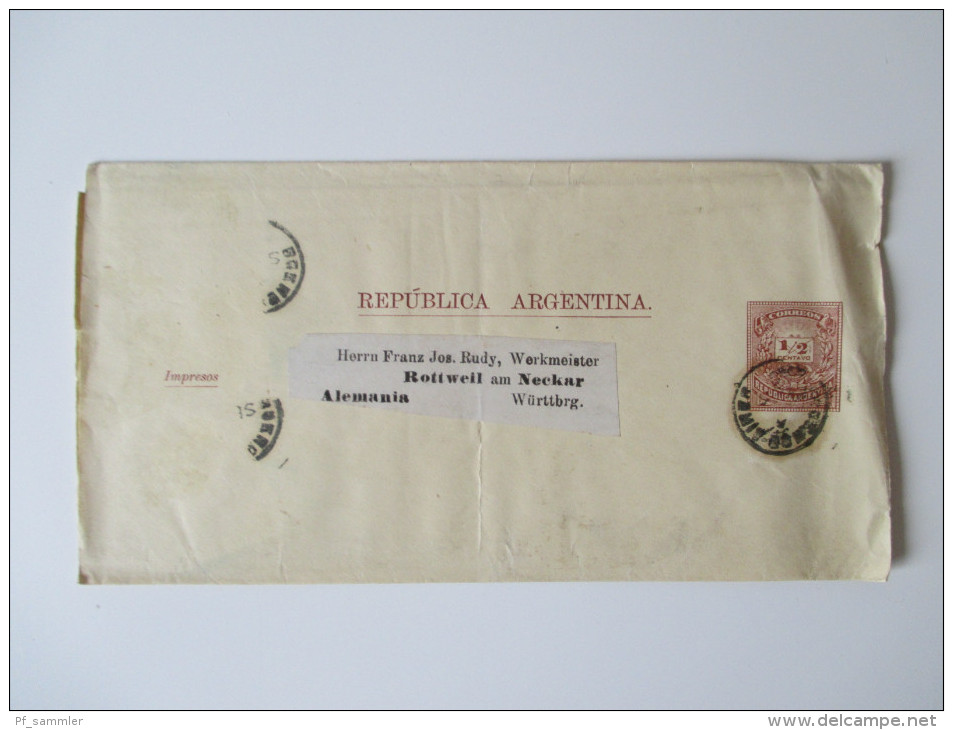 Argentinien Streifband Nach Alemania Rottweil Am Neckar - Lettres & Documents