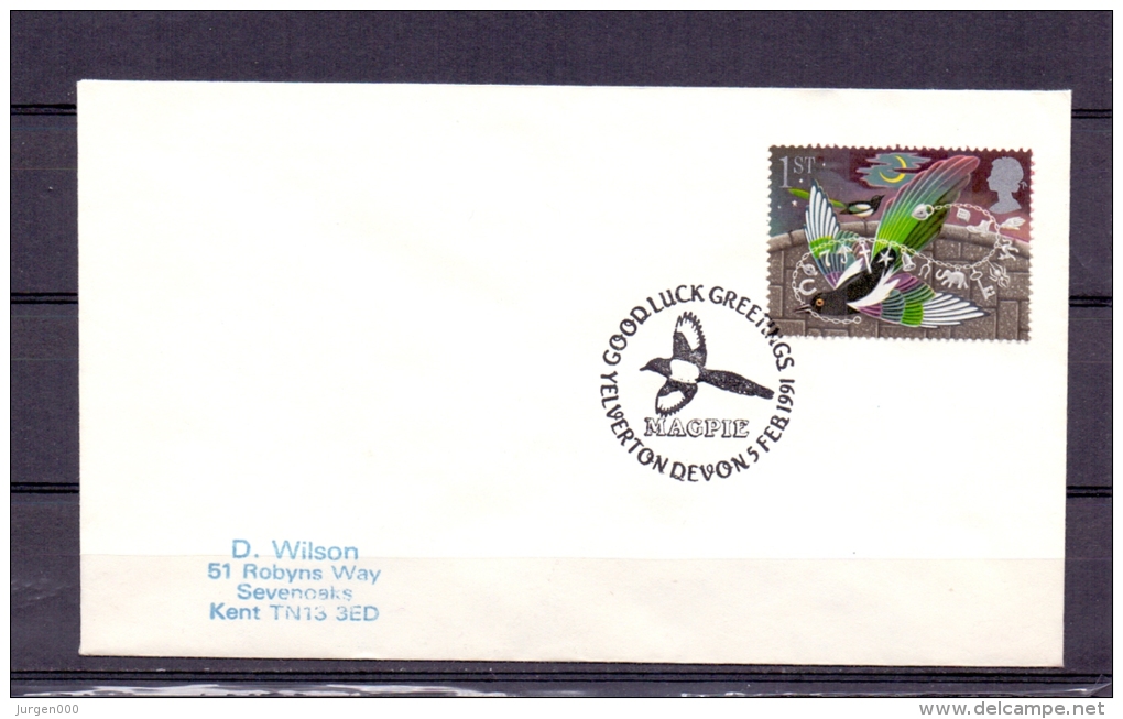 Great Britain - Magpie - Goodluck Greetings  - Yelverton Devon 5/2/1991   (RM5225) - Autres & Non Classés