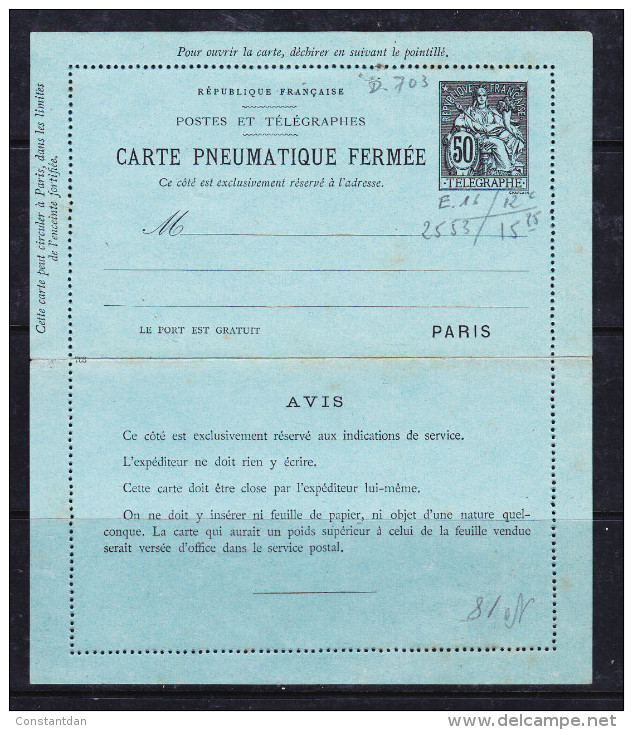 FRANCE CARTE PNEUMATIQUE  N° 2553 50C NOIR CARTE PNEUMATIQUE FERMEE TRES BEAU - Pneumatiques