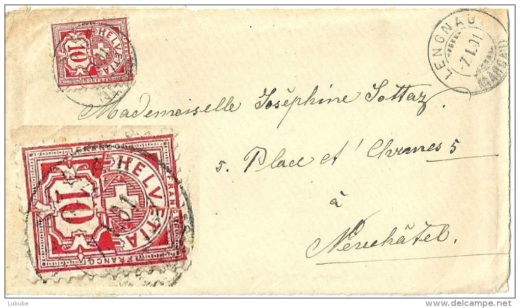 Briefvs  Lengnau (Aargau) - Neuchâtel        1901 - Storia Postale