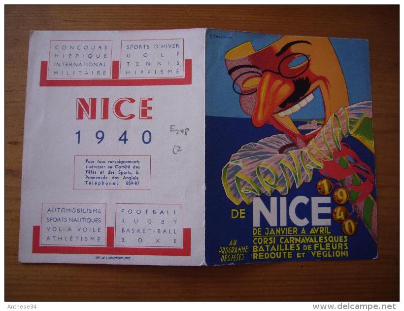 Pub Carnaval De Nice 1940 Corsi, Fleurs ...programme Hiver 1939/40 Illustrée Par Serracchiani - Publicités