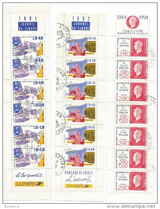 FRANCE LOT N° 117 AVEC 3 CARNETS JOURNEE DU TIMBRE OBLITERES ANNEES 1991-92-94 - Journée Du Timbre