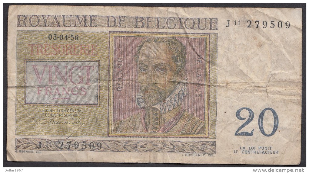 België Belgique Belgium 20 Fr 03.04.56 -  J 11  - 279509 - 20 Francs