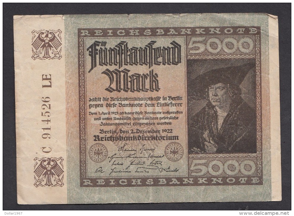 P 80 -Deutsches Reich -- Reichsbanknote Während Der Inflationszeit V. 2-12- 1922 - 5000 Mark