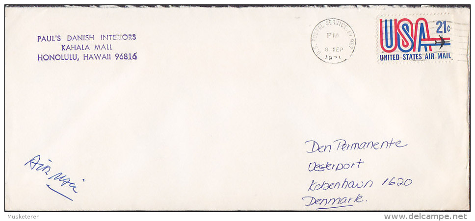 United States Airmail PAUL's DANISH INTERIORS Honolulu Hawaii, U.S. Postal Service 1971 Cover Lettre To Denmark - Hawaii