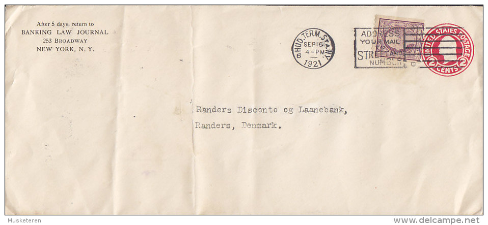 United States BANKING LAW JOURNAL Uprated Postal Stationery Ganzsache Entier HUDSON TERM. STA. 1921 2-Sided Perf. Stamp - 1921-40