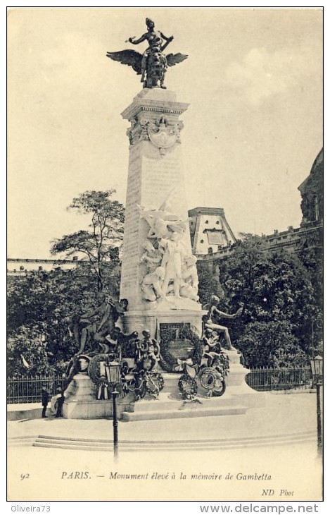 CPA -  PARIS, Monument élevé à La Mémoire De Gambetta  - 2 Scans - Statues
