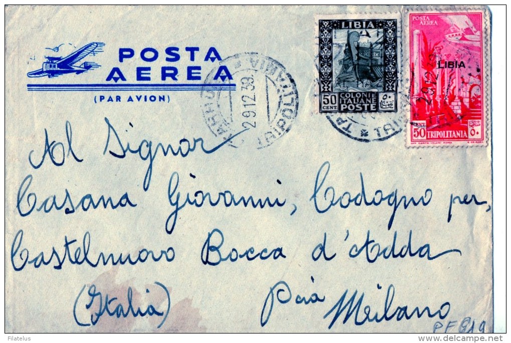 BUSTA POSTALE -POSTA AEREA-LIBIA-POSTA MILITARE-TRIPOLITANIA - Altri & Non Classificati