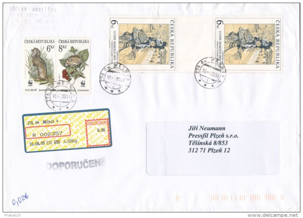 I5560 - Czech Rep. (2009) 276 04 Melnik 4 (stamps: Art - Paiting, WWF: Spermophilus Citellus, Sicista Betulina) - Lettres & Documents