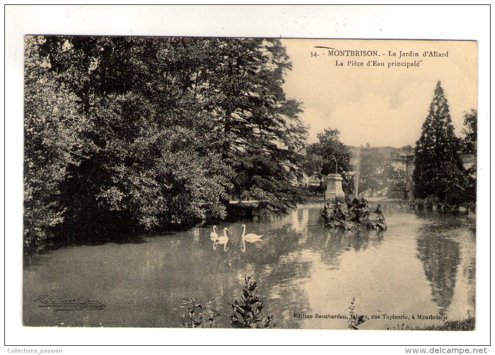 Cp , 42 , MONTBRISON , Le Jardin D'Allard , La Pièce D'eau Principale , Voyagée 1910 - Montbrison