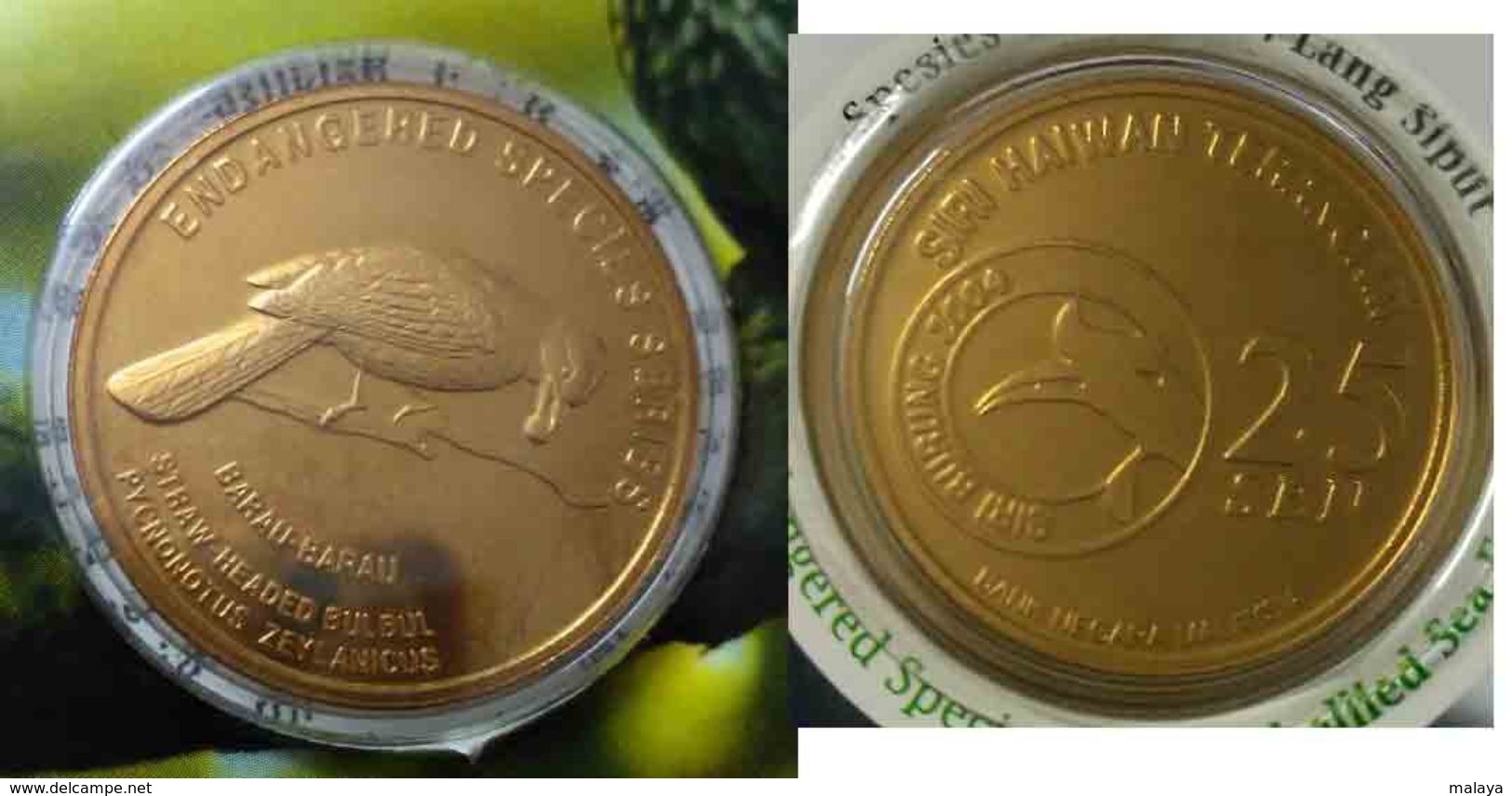 MALAYSIA 2005 2004   25 Sen Coin Bird Nordic Gold BUStraw Headed Bulbul - Malaysia