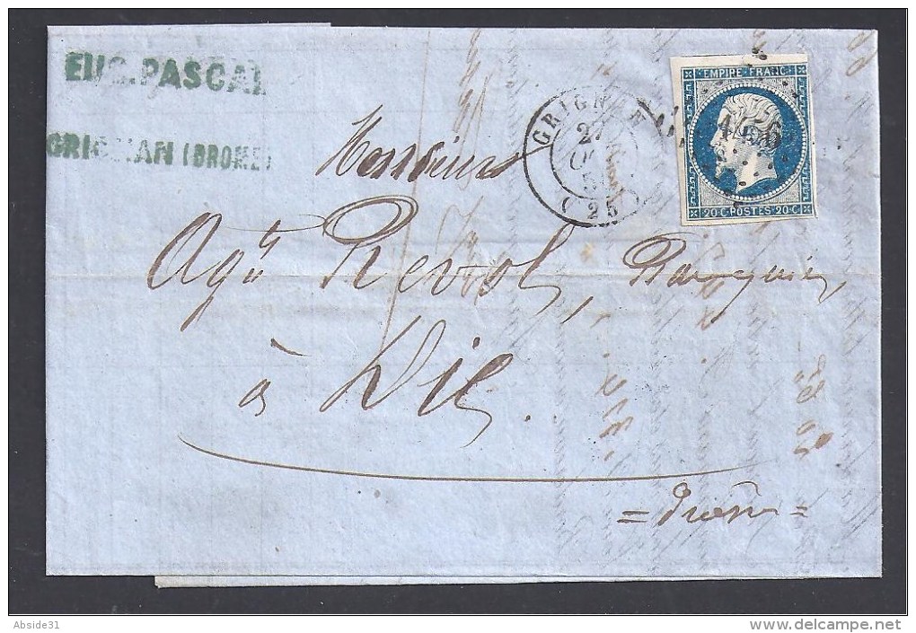 DROME - P.C. 1456 + Cachet Type 15  De  GRIGNAN - 1849-1876: Periodo Classico