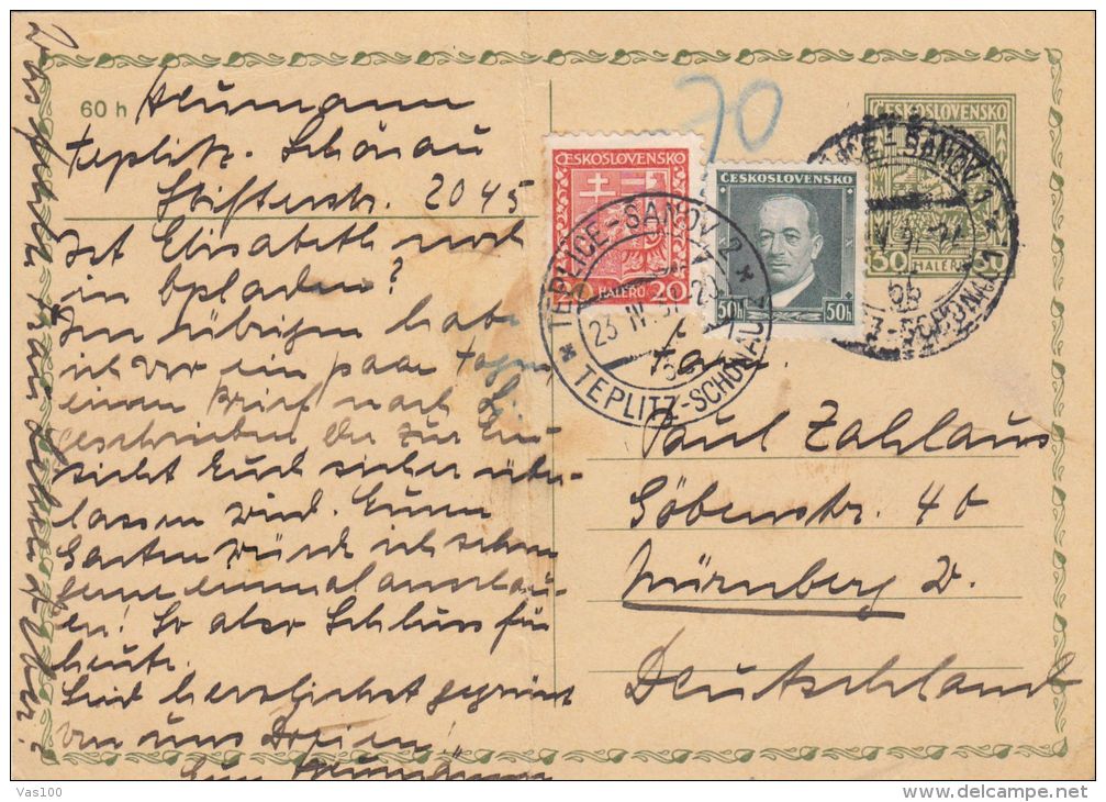 COAT OF ARMS, PC STATIONERY, ENTIER POSTAL, 1937, CZECHOSLOVAKIA - Postales