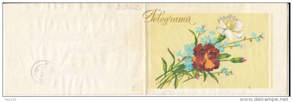 FLOWERS, CARNATONS, FORGET ME NOT, TELEGRAMME, 1960, ROMANIA - Télégraphes